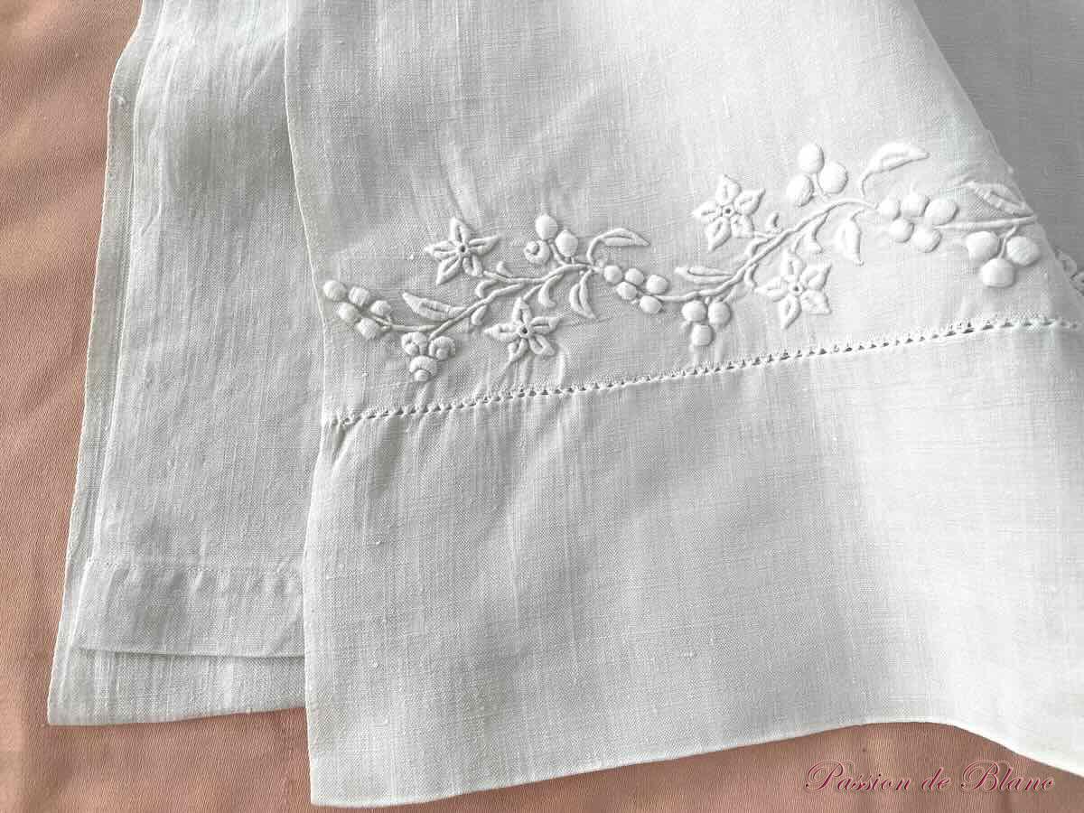 Grand drap FI lin broderie guirlande