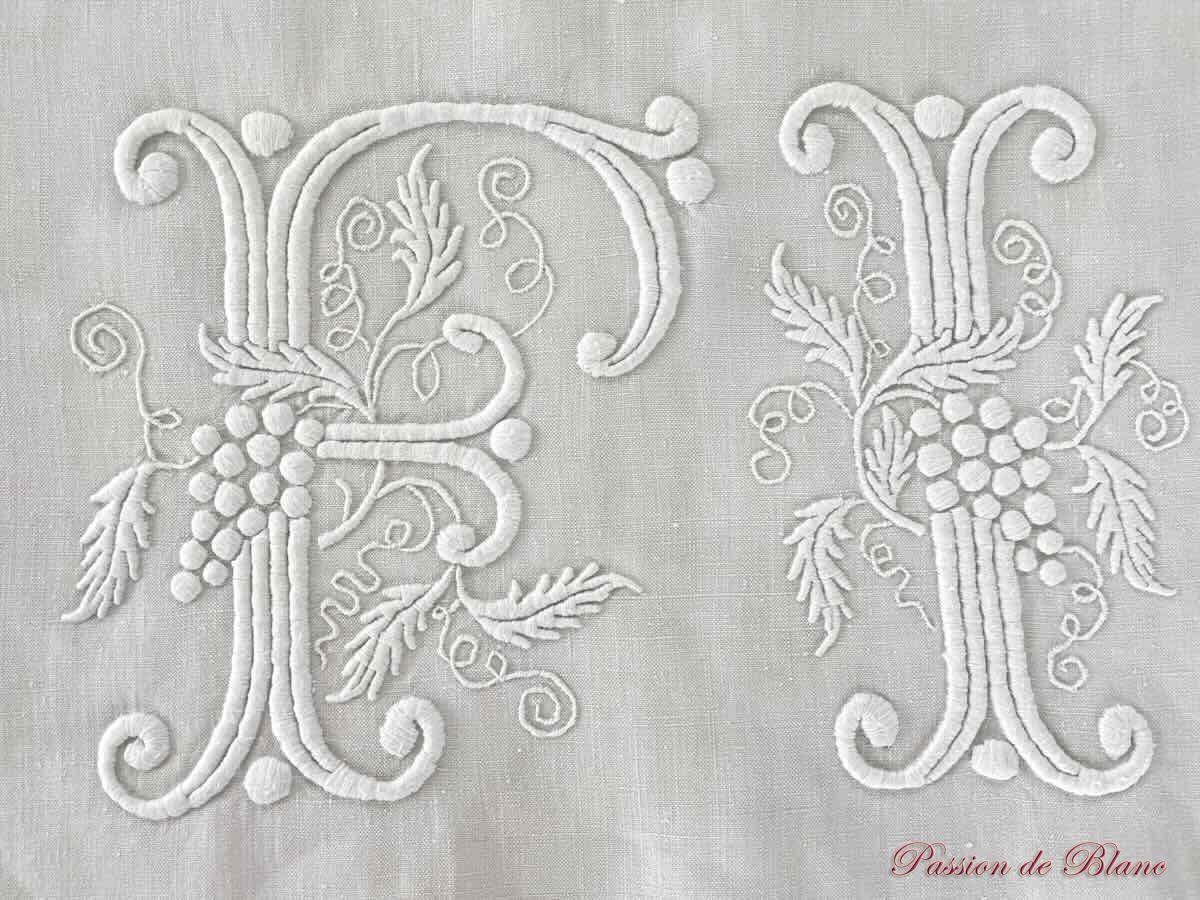 Grand drap lin avec découverte brodée guirlande fleurie, monos FI avec raisins – Image 3