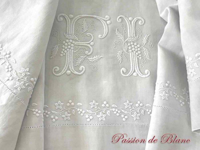 Grand drap FI lin broderie guirlande