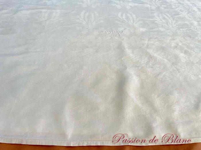 Grand nappe de 4,20 m, en damassé de lin avec motifs raisins , épis de blé, monos VP – Image 8