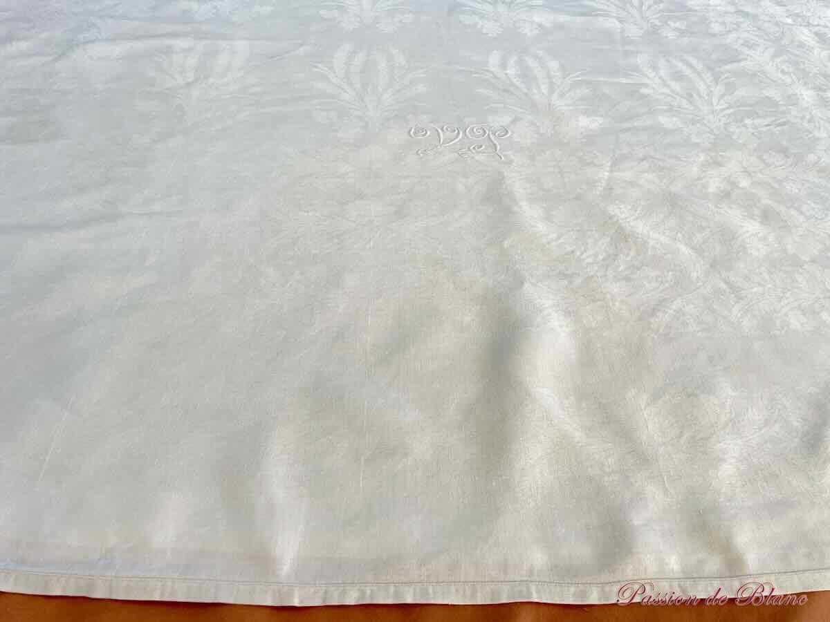 Grand nappe de 4,20 m, en damassé de lin avec motifs raisins , épis de blé, monos VP – Image 8