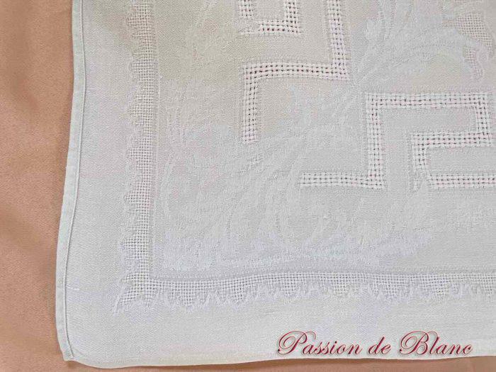 Joli service de table en damassé lin : Nappe + 10 serviettes, monogrammes TL brodé main – Image 7