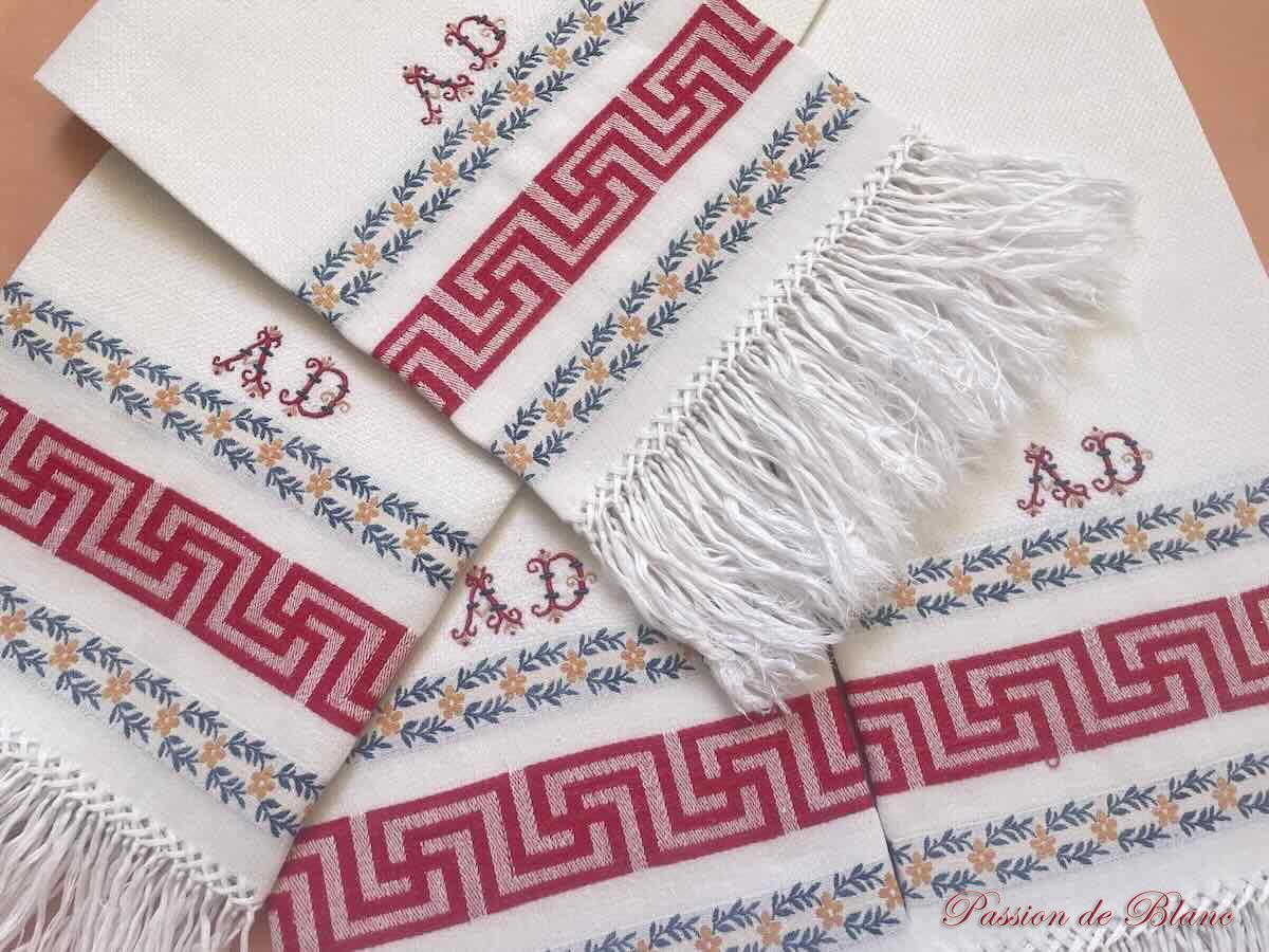 Lot de 4 grandes serviettes d'invités en lin fin liteaux couleur et franges – Image 5