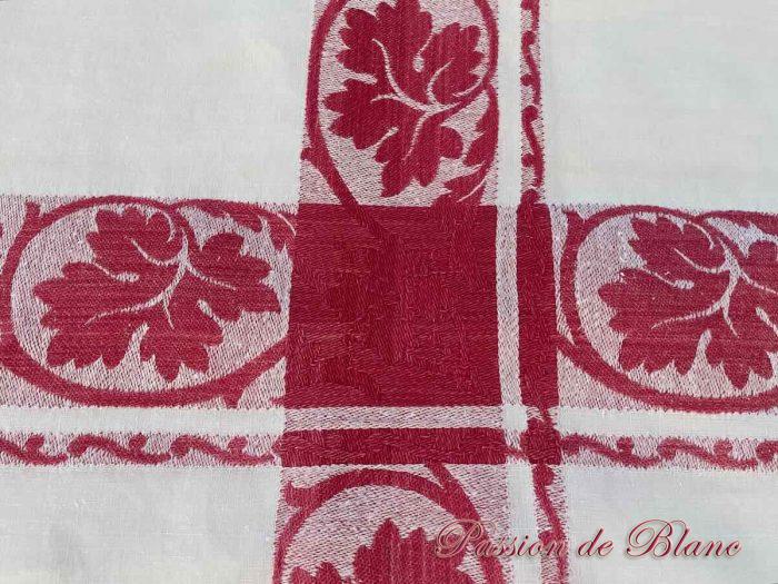 Belle nappe rectangle en damassé de lin fin avec liteaux rouges, Napoléon III – Image 5
