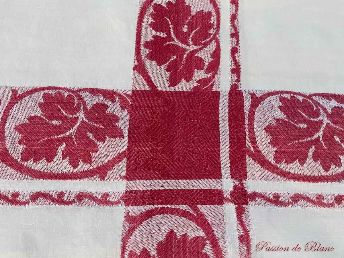 Belle nappe rectangle en damassé de lin fin avec liteaux rouges, Napoléon III – Image 5