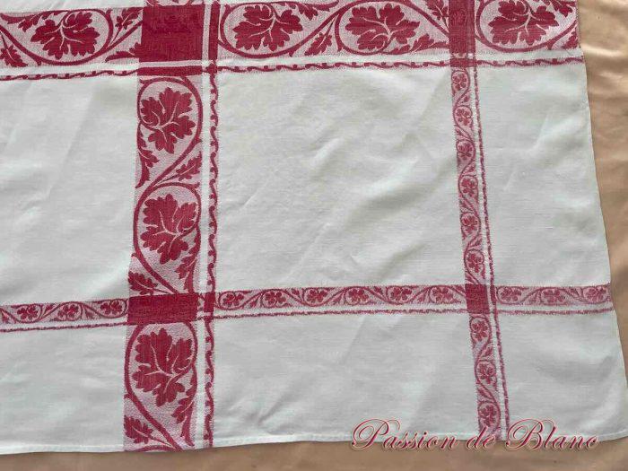 Belle nappe rectangle en damassé de lin fin avec liteaux rouges, Napoléon III – Image 4