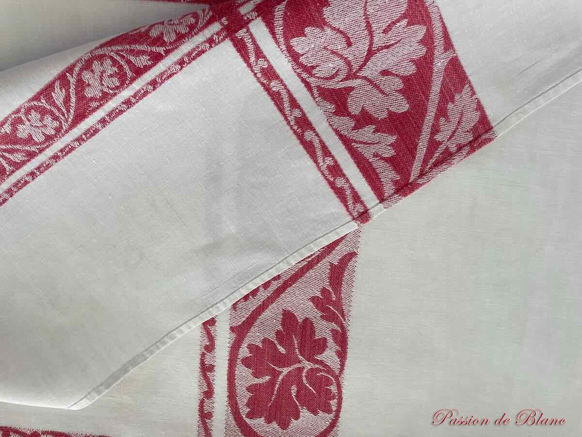 Belle nappe rectangle en damassé de lin fin avec liteaux rouges, Napoléon III – Image 6