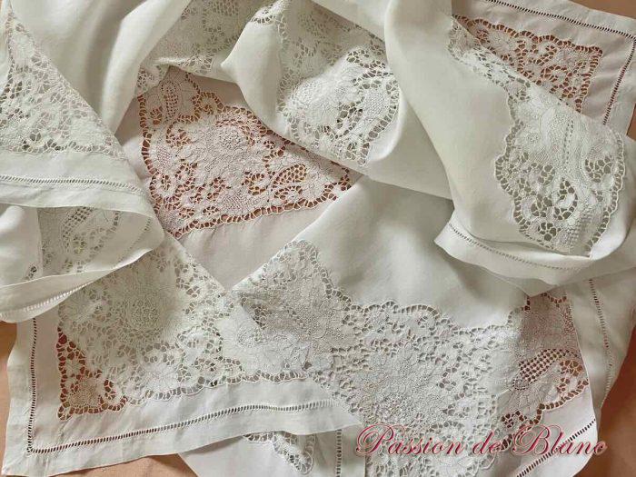Nappe fil lin dentelle main