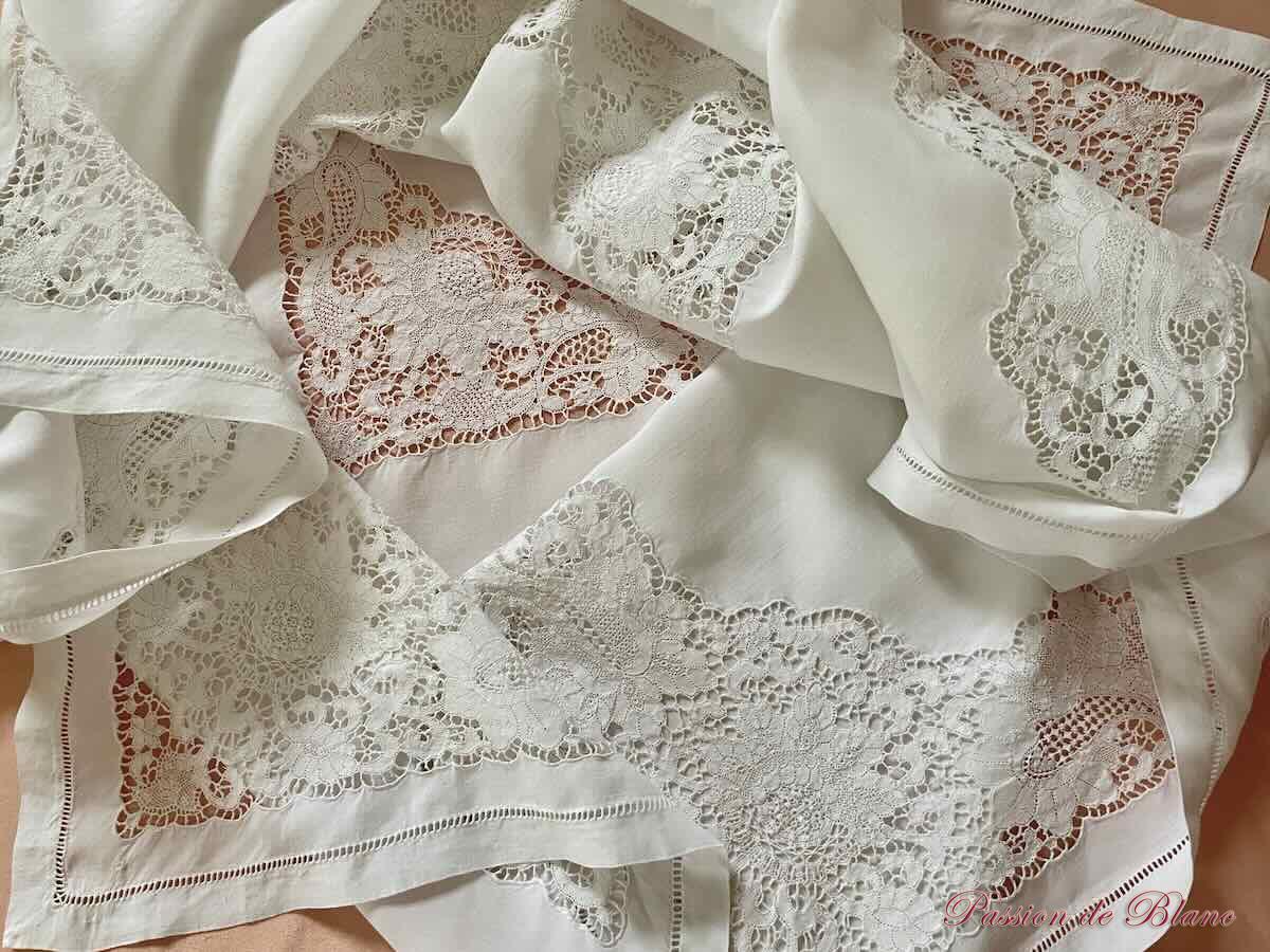 Nappe fil lin dentelle main
