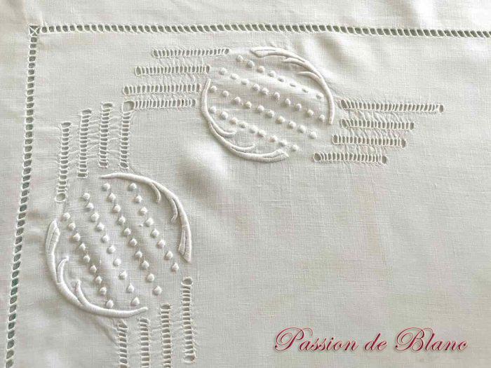 Paire taies fil lin broderie