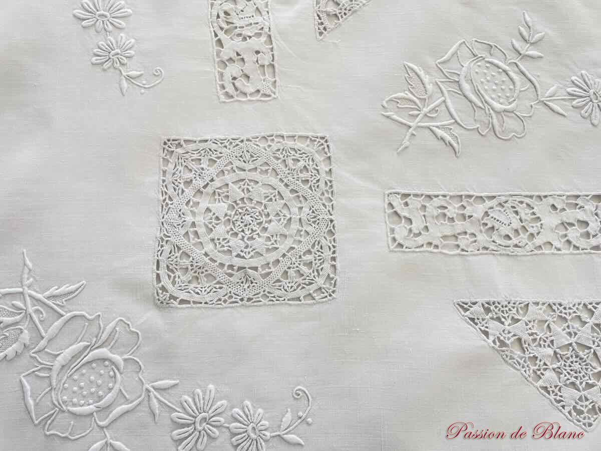 Drap d'apparat, monogramme GL entièrement brodé à la main sur lin fin blanc – Image 6