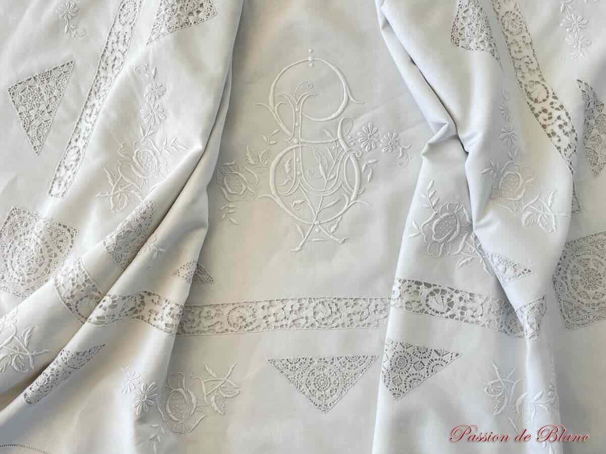 Grand drap broderie aiguille lin fin GL