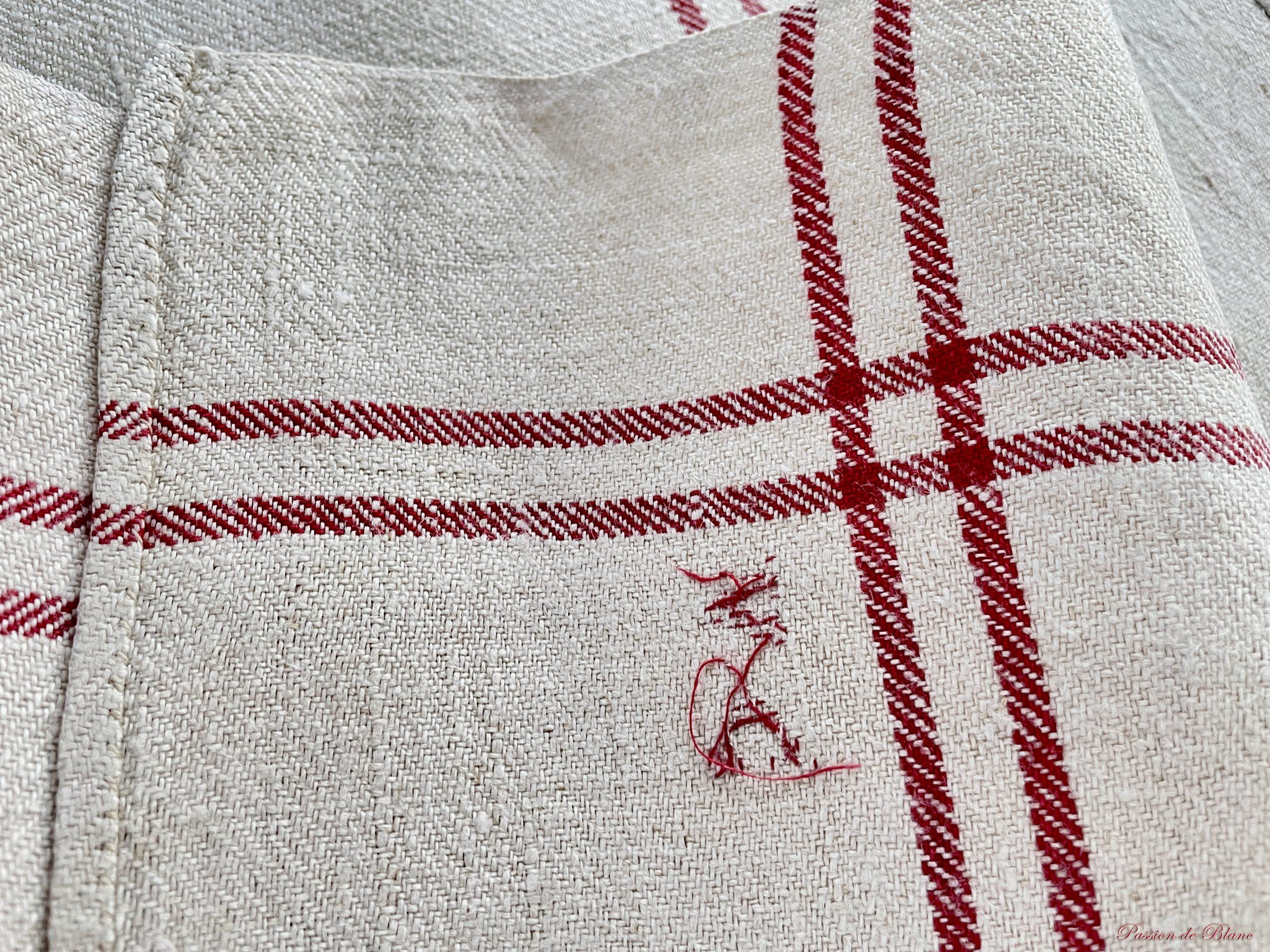 Lot de 6 grands torchons avec liteaux rouges sur toile pur lin couleur bis – Image 2