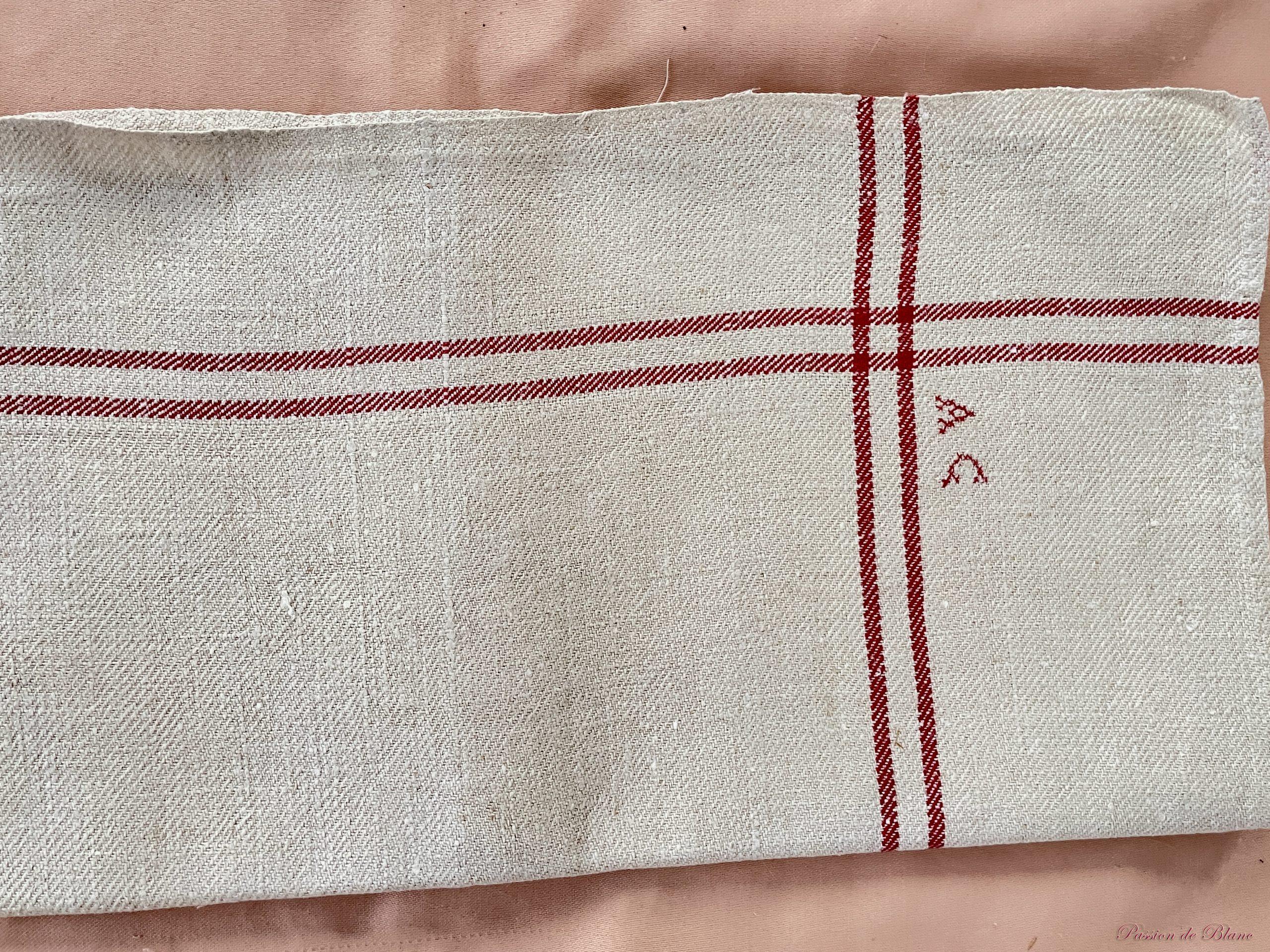 Lot de 6 grands torchons avec liteaux rouges sur toile pur lin couleur bis – Image 6