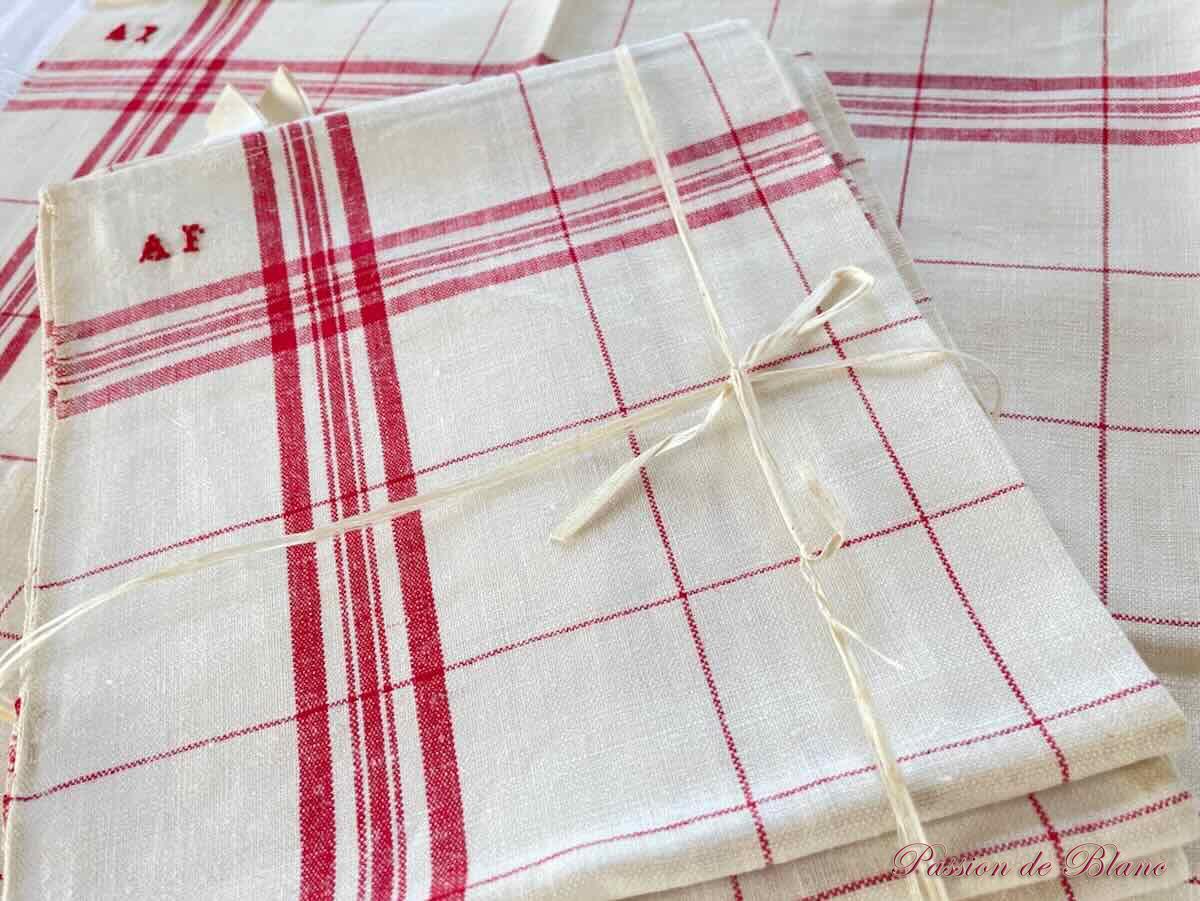 Lot 6 torchons liteaux rouges