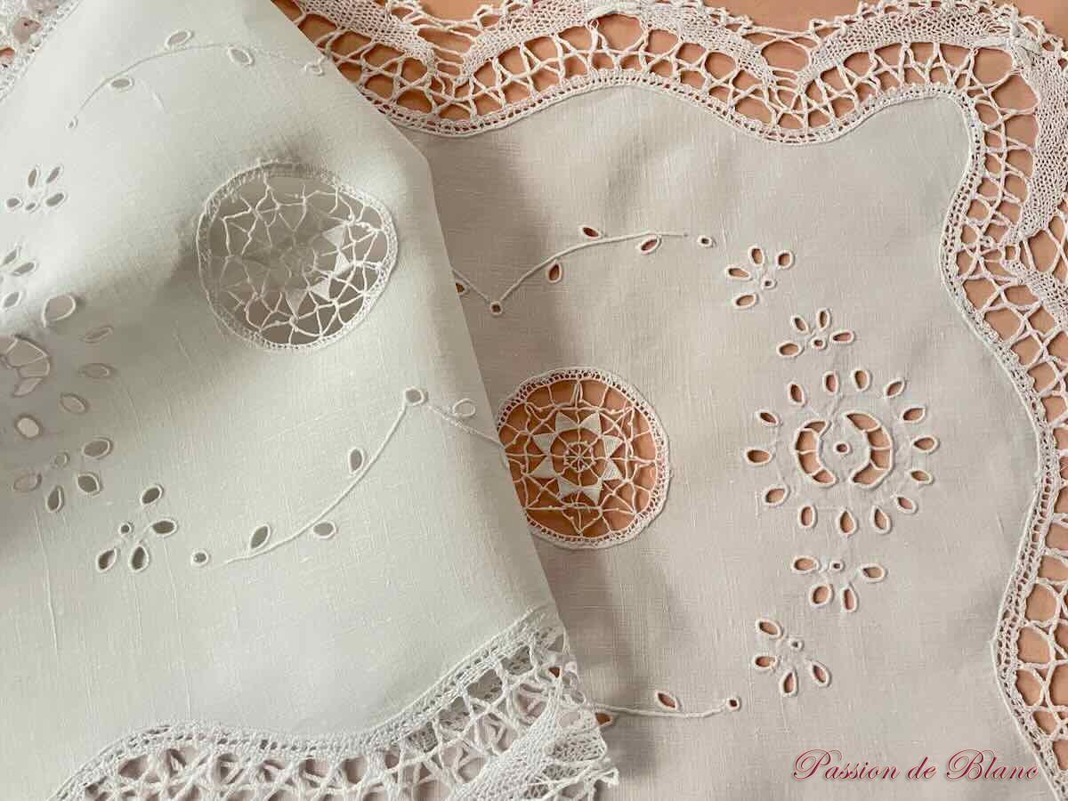 Grand napperon: broderie découpée, insertions sur toile de lin fin – Image 5