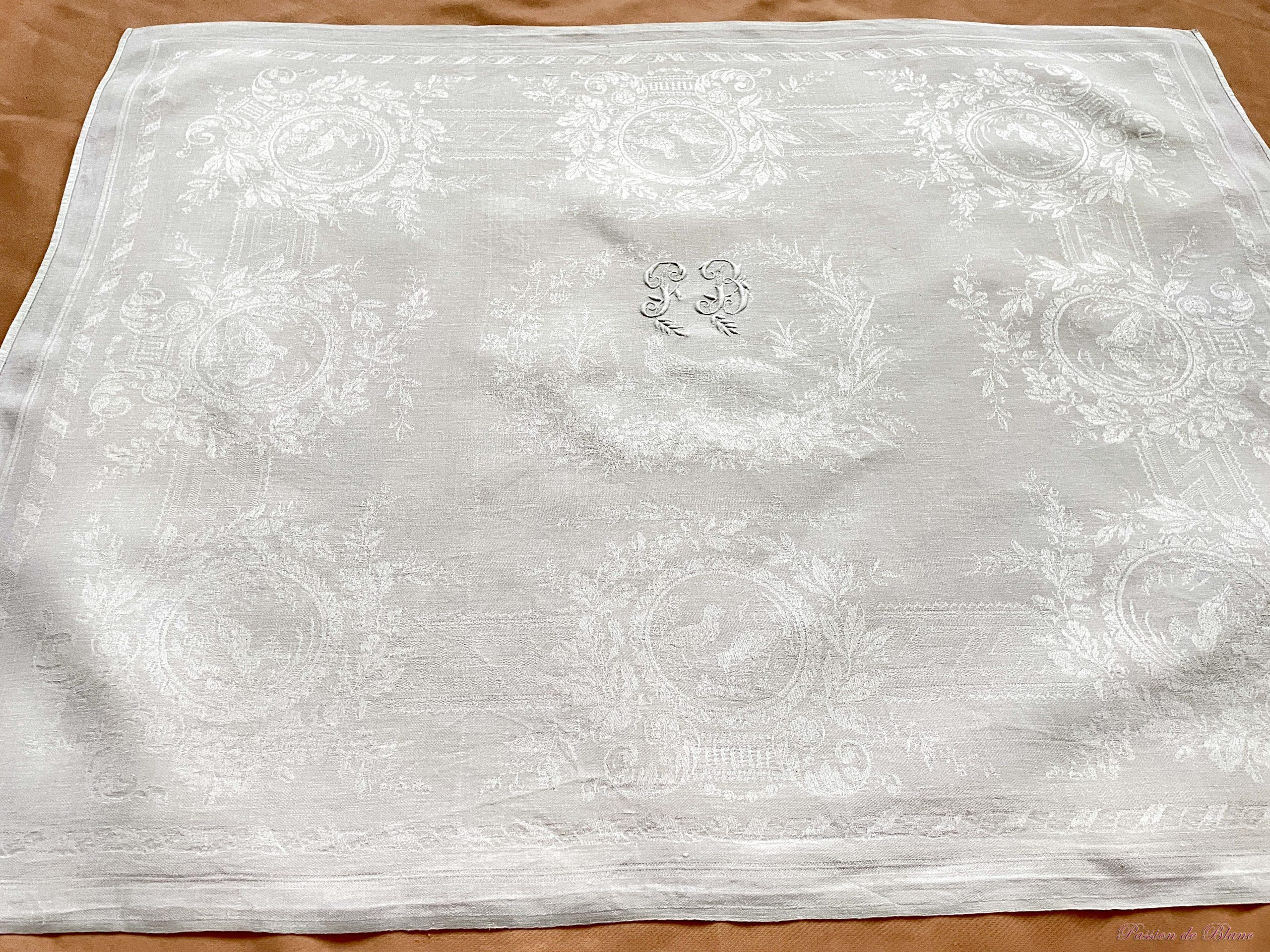 Serviettes PB damassé lin oiseaux