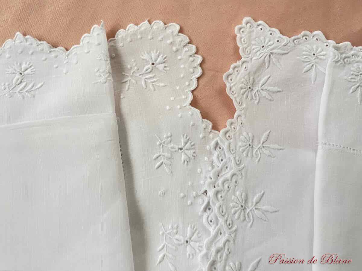 Taies lin fin broderie main feston