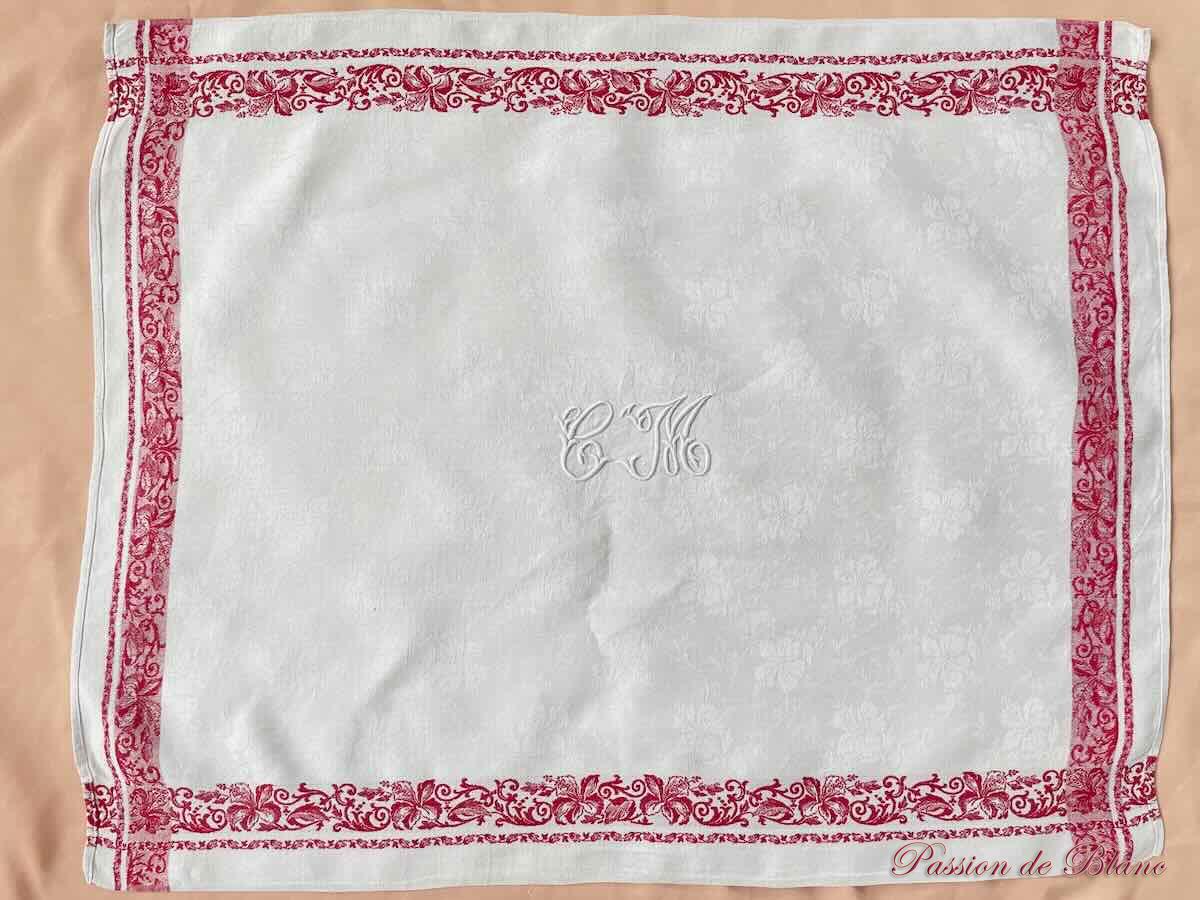 Deux grandes serviettes table, liteaux rouges Napoléon III pur lin – Image 5