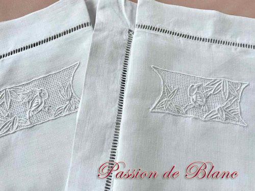 Paire taies lin oiseaux