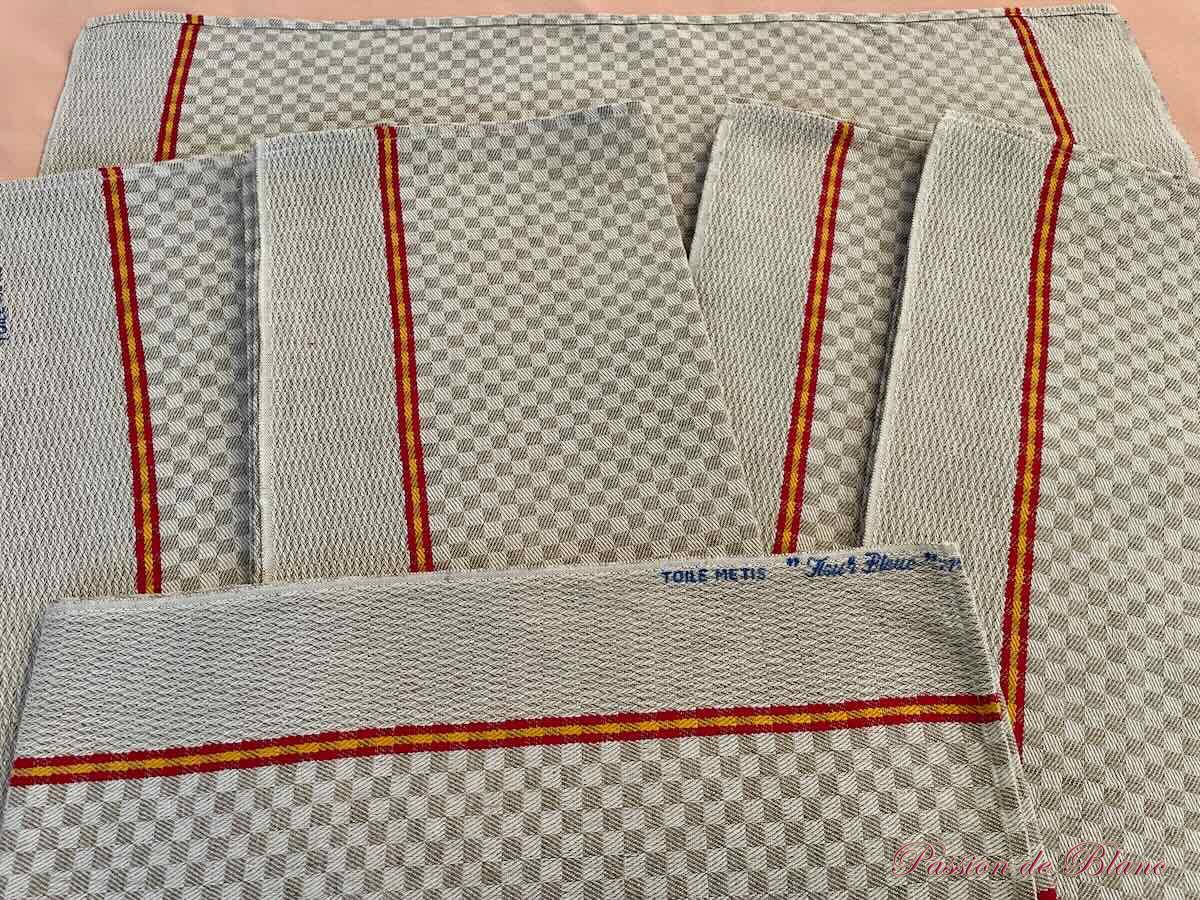 Lot torchons lin coton damiers