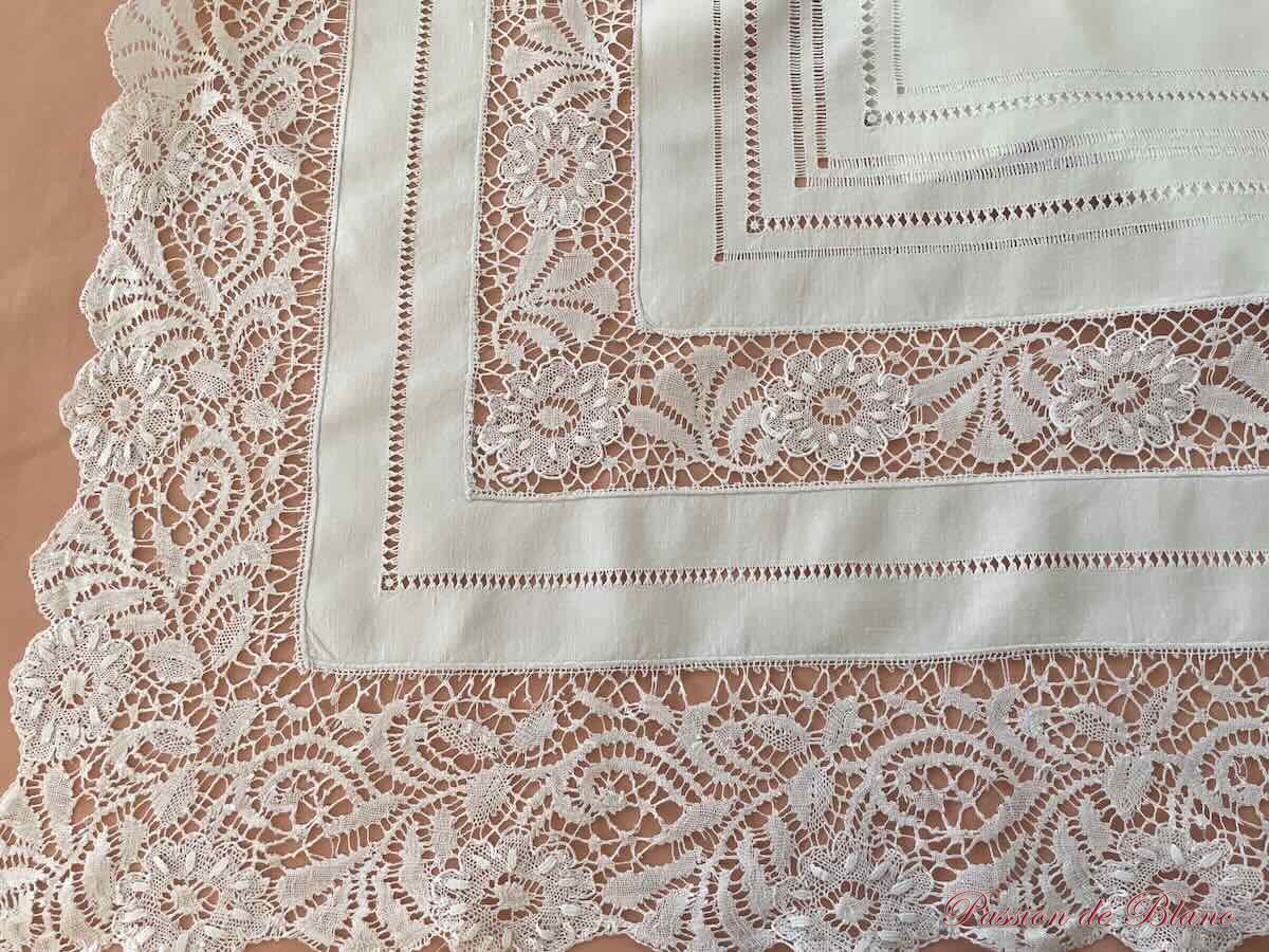 Grand drap fil lin: dentelle réalisée main sur découverte et retours – Image 6