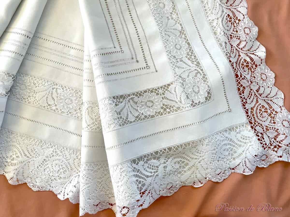 Drap fil de lin dentelles main