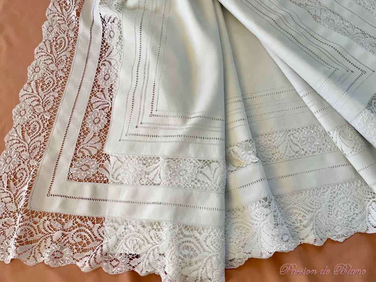 Grand drap fil lin: dentelle réalisée main sur découverte et retours – Image 4