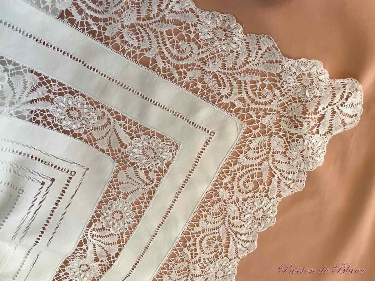 Grand drap fil lin: dentelle réalisée main sur découverte et retours – Image 3