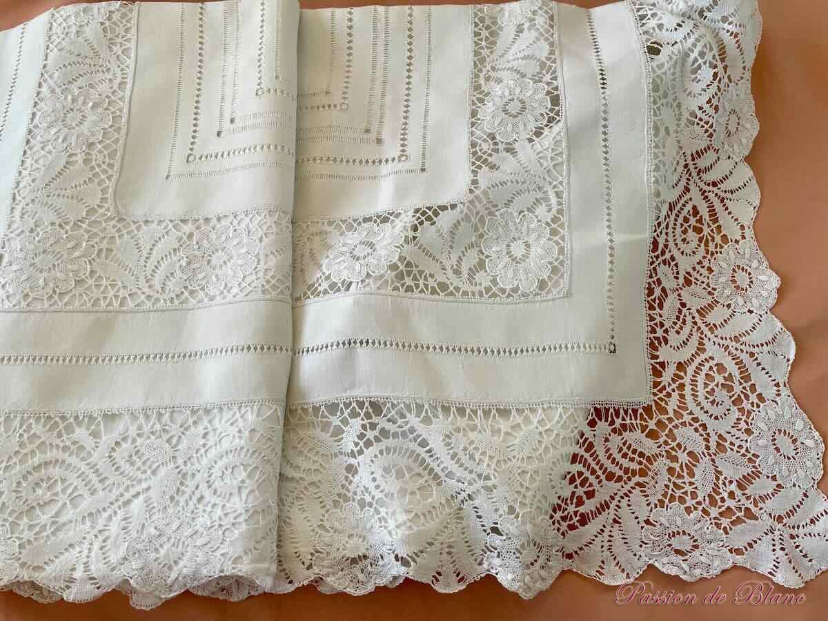 Grand drap fil lin: dentelle réalisée main sur découverte et retours – Image 5