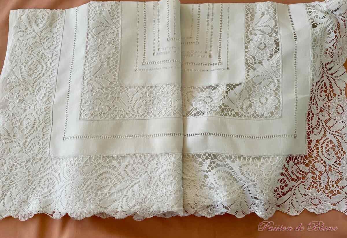 Grand drap fil lin: dentelle réalisée main sur découverte et retours – Image 2