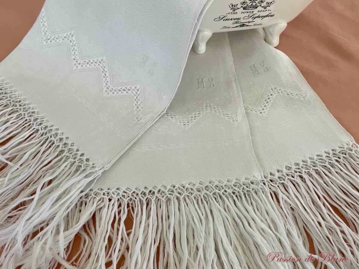 Lot serviettes invités fil lin damas