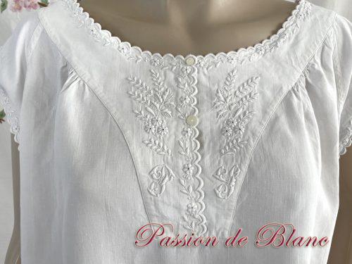 Chemise de jour lin empiècement brodé
