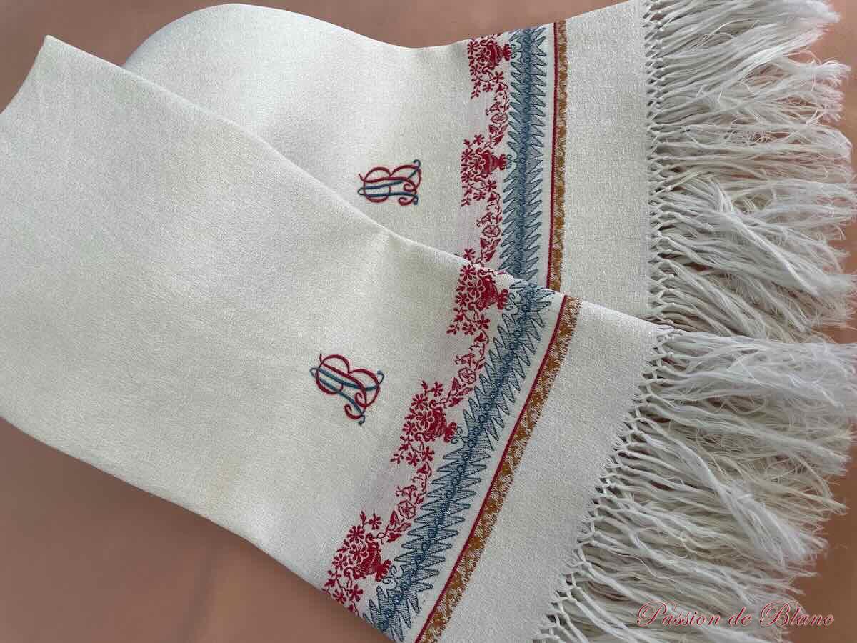 Lot grandes serviettes d'invités AB granité lin liteau couleur, franges – Image 7