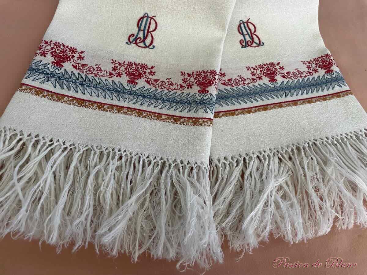 Lot grandes serviettes d'invités AB granité lin liteau couleur, franges – Image 6