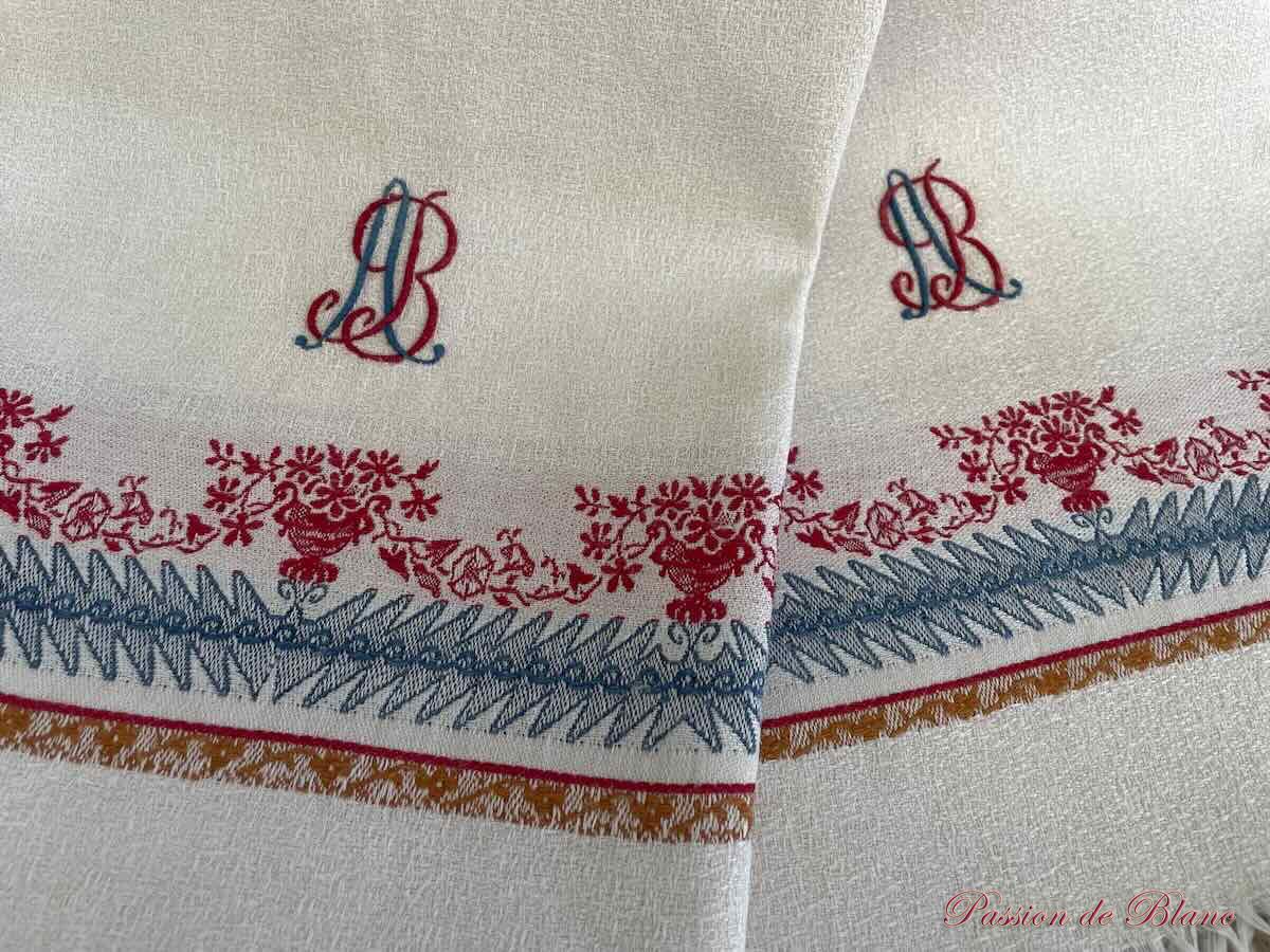 Lot grandes serviettes d'invités AB granité lin liteau couleur, franges – Image 2