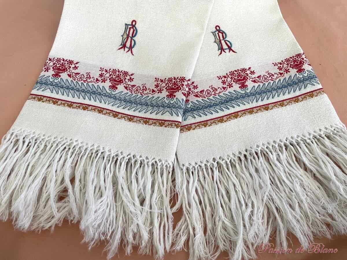 Lot grandes serviettes d'invités AB granité lin liteau couleur, franges – Image 4