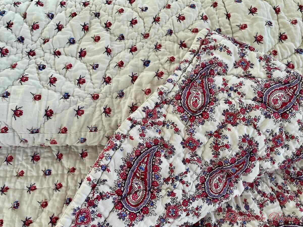 Courtepointe main: motifs à palmettes,petits motifs fleuris,époque XIX – Image 3