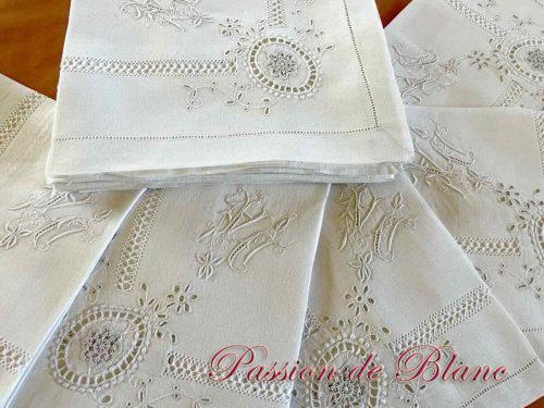 Grandes serviettes lin broderie aiguille - monos DA
