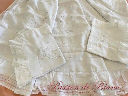 Parure drap taies volants fil lin