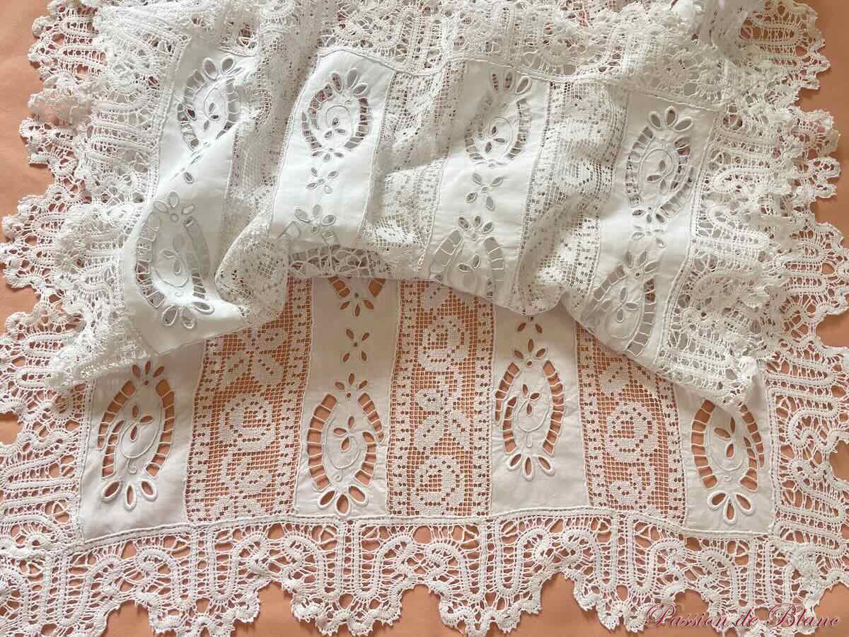 Grand napperon,chemin de table, broderies,dentelles main toile fil lin – Image 7