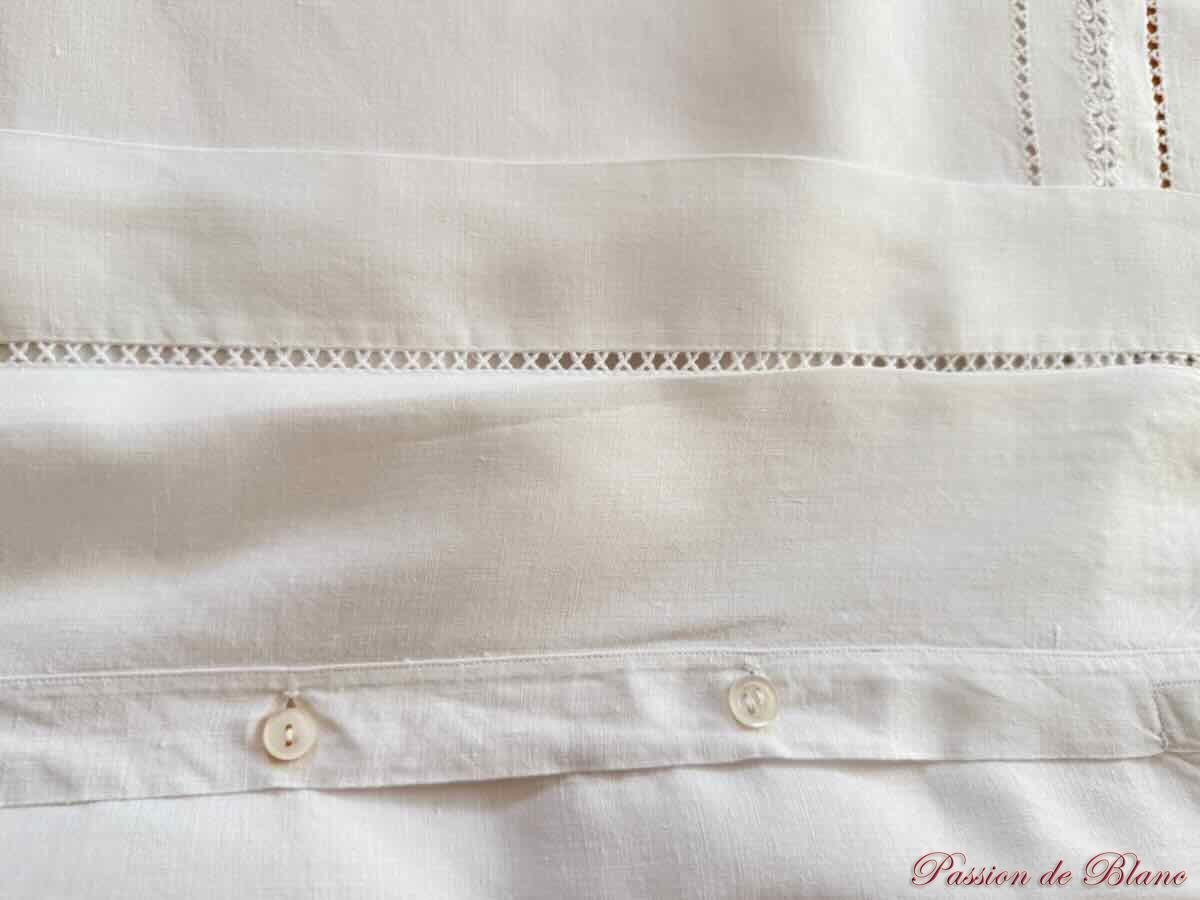 Paire taies brodées main, toile en lin fiavec travail fils tirés et monogramme LD – Image 4